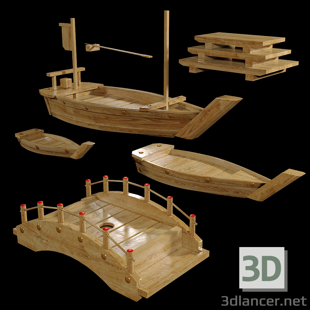 3d Wooden dishes for sushi model buy - render