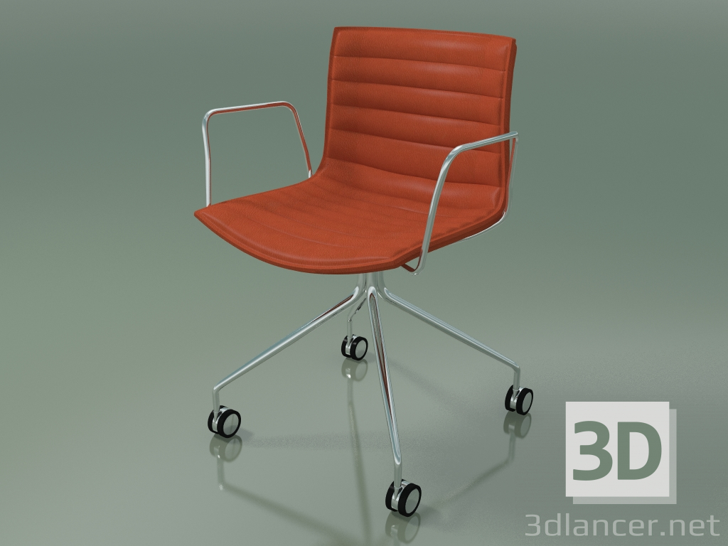 modello 3D Sedia 0275 (4 ruote, con braccioli, con rivestimento in pelle) - anteprima