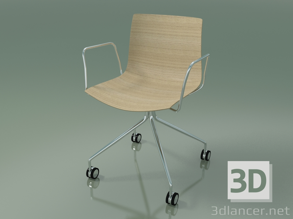 3d модель Стул 0284 (4 колесика, с подлокотниками, без обивки, bleached oak) – превью