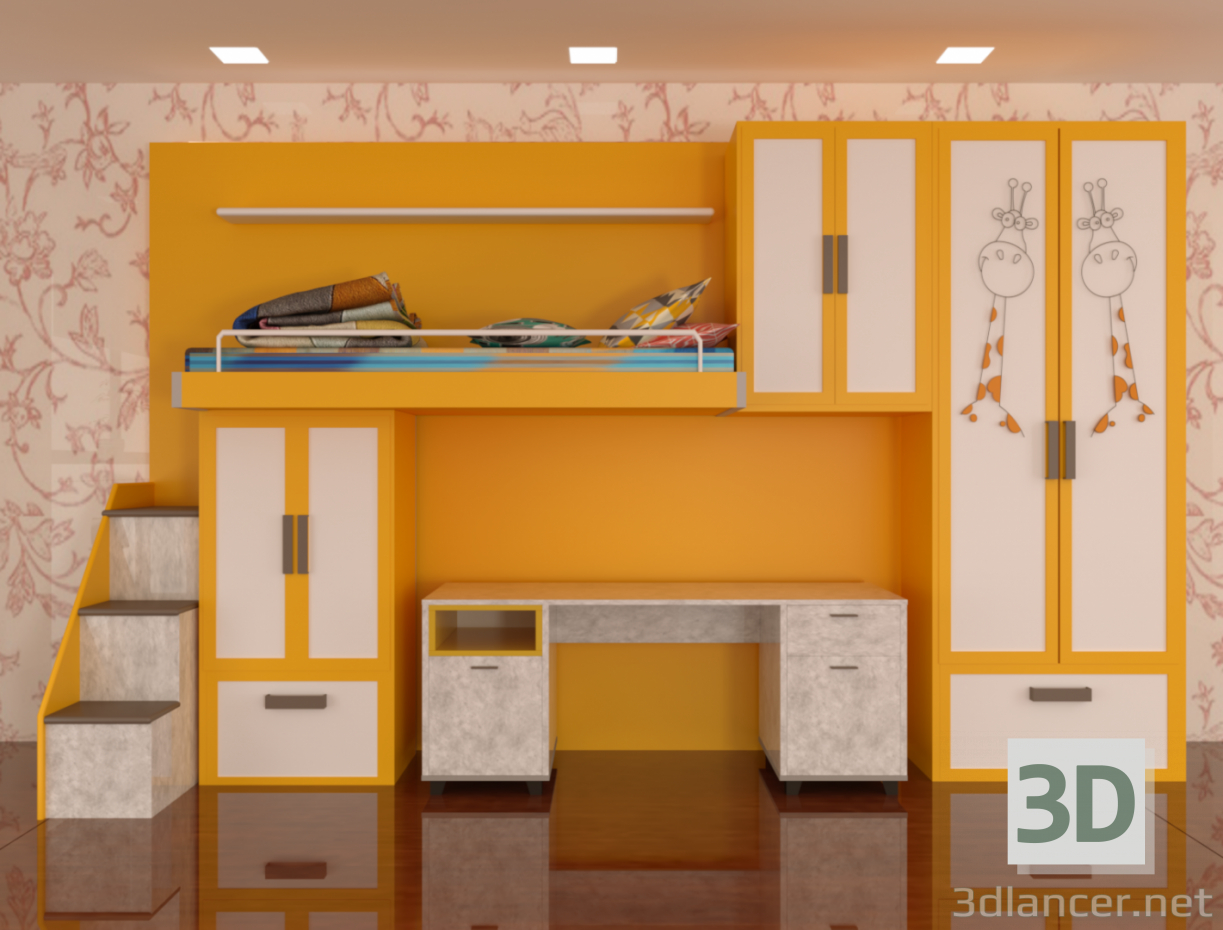 3d Wall for nursery model buy - render