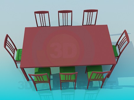 modèle 3D Table de 8 personnes - preview