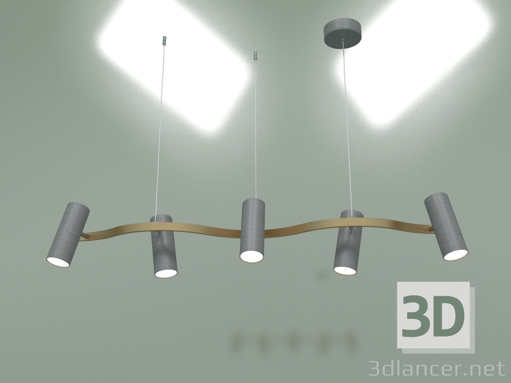 modello 3D Lampadario a LED sospeso Spacer 90103-5 (grigio opaco-oro) - anteprima