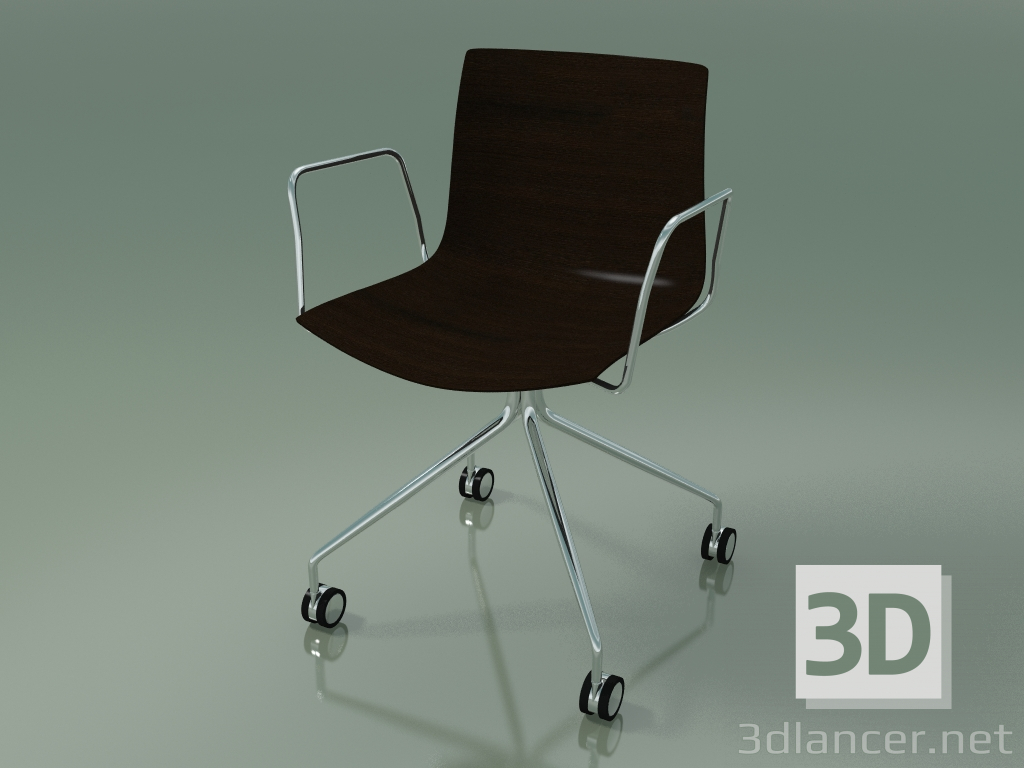 modello 3D Sedia 0284 (4 ruote, con braccioli, senza rivestimento, wengè) - anteprima