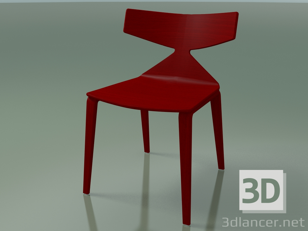 modello 3D Sedia 3700 (4 gambe in legno, rosso) - anteprima