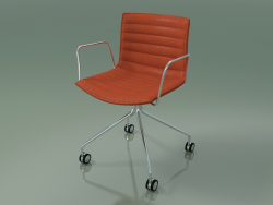 Chair 0315 (4 castors, with armrests, with removable leather upholstery with stripes)