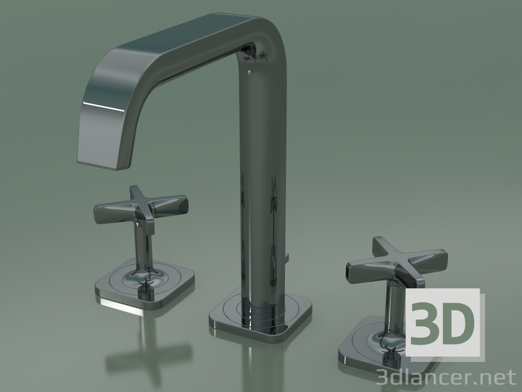 modello 3D Batteria lavabo 3 fori 170 (36108330, Cromo Nero Lucido) - anteprima