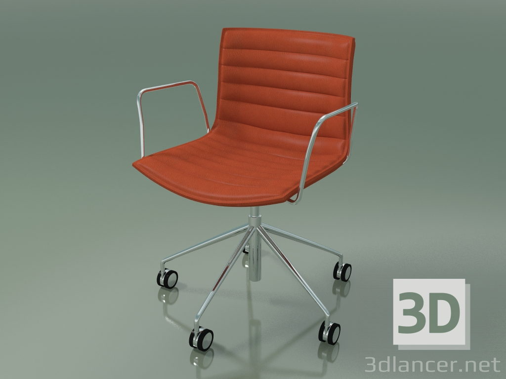 3D modeli Sandalye 0318 (5 tekerlekli, kolçaklı, çıkarılabilir deri kaplama çizgili) - önizleme