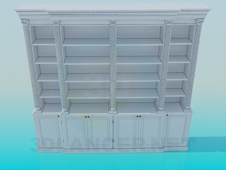 3D Modell Schrank mit Regalen in der Bibliothek - Vorschau