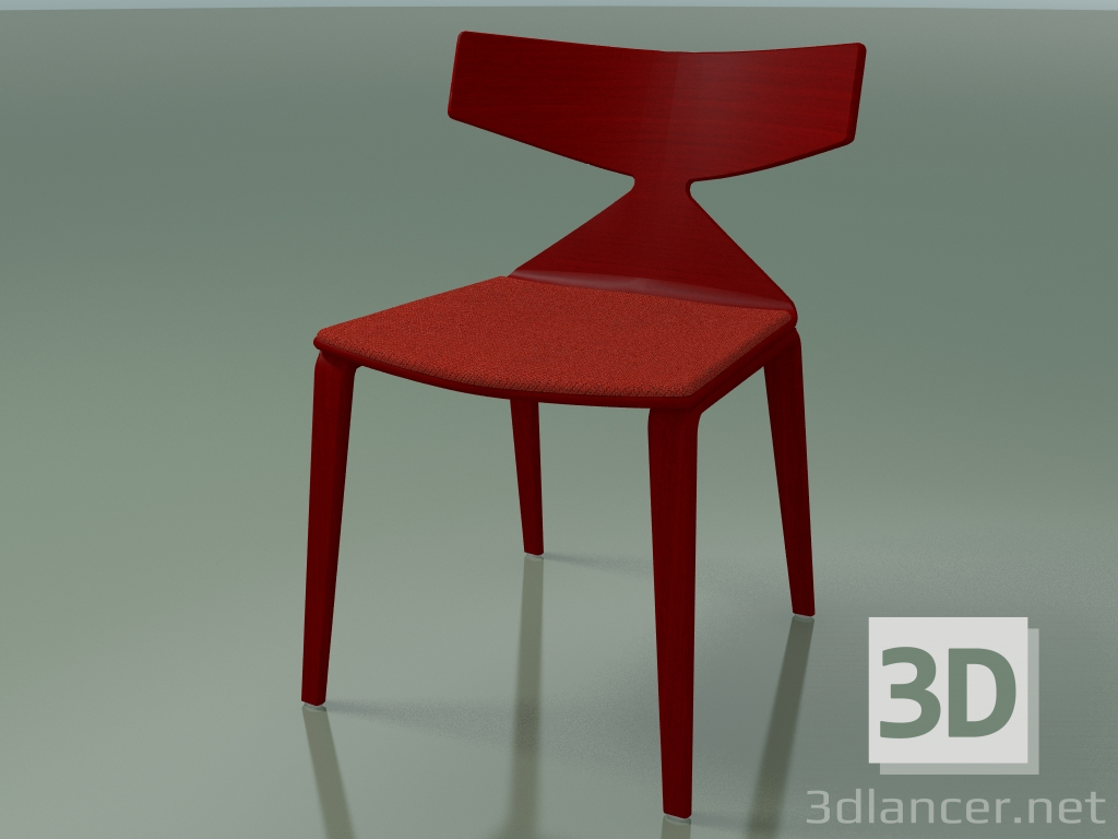 modello 3D Sedia 3714 (4 gambe in legno, con cuscino sul sedile, rosso) - anteprima