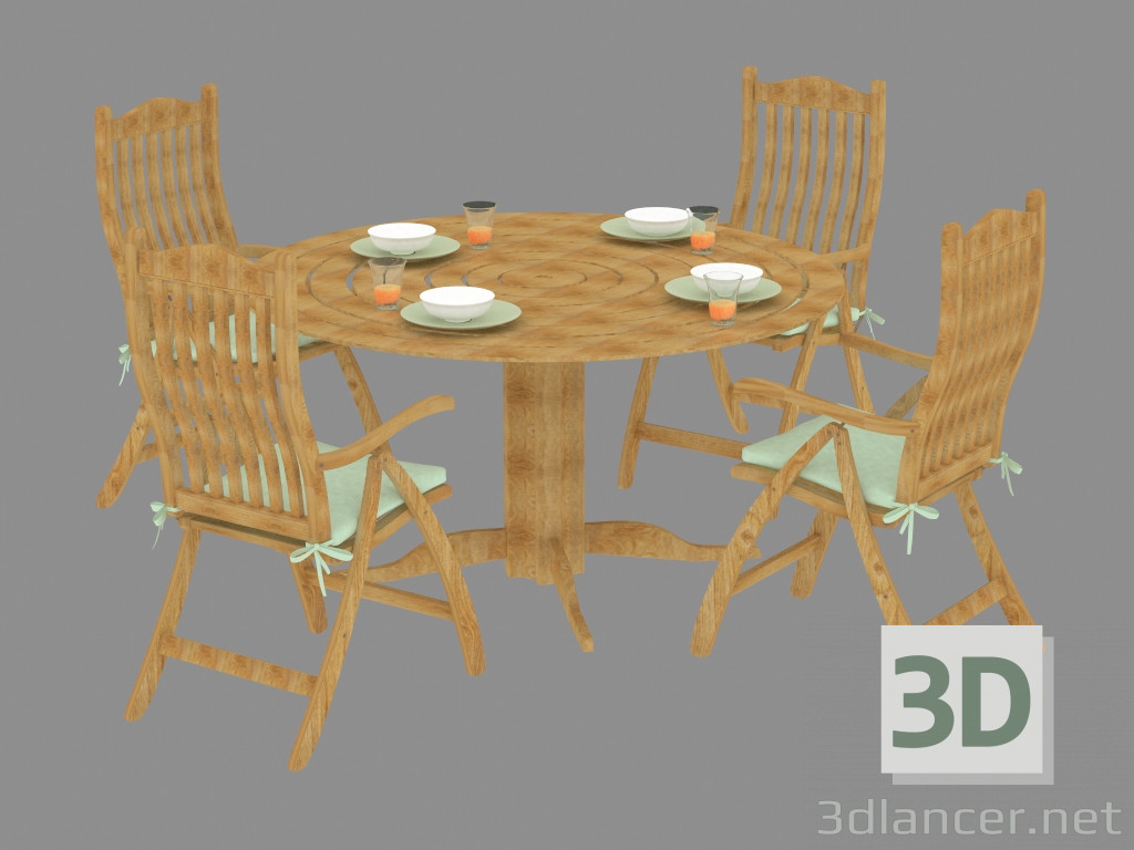 3d model Un conjunto de muebles de jardín con almohadas verdes - vista previa