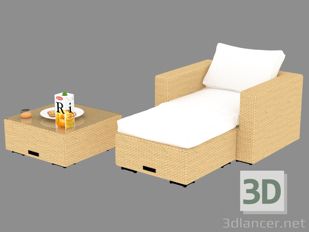 3d model A set of furniture (armchair, pouf, table) Tuscany - preview