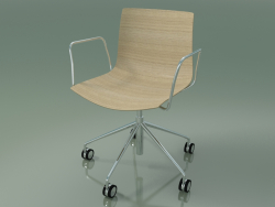 Silla 0291 (5 ruedas, con reposabrazos, sin tapizado, roble blanqueado)