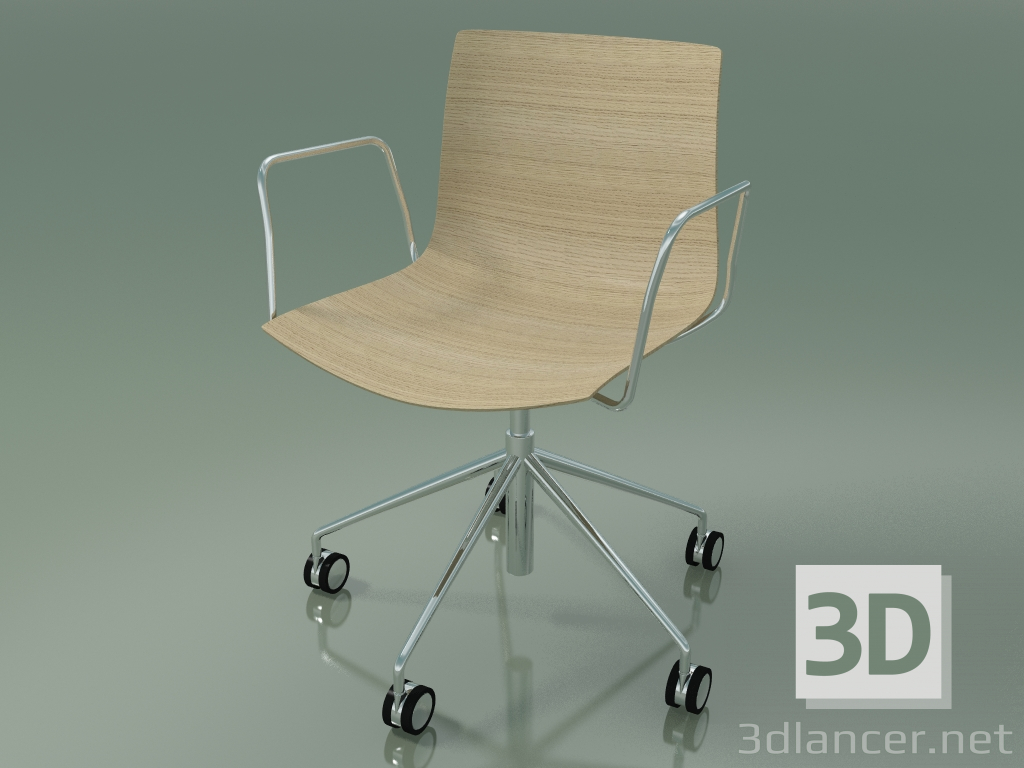 3D modeli Sandalye 0291 (5 tekerlekli, kolçaklı, döşemesiz, ağartılmış meşe) - önizleme