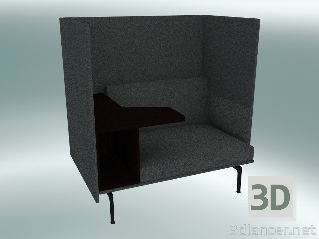 modèle 3D Chaise avec dossier haut et table Outline, gauche (Hallingdal 166, noir) - preview