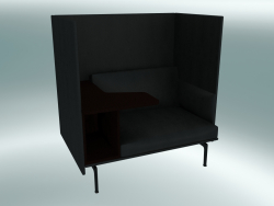 Fauteuil avec dossier haut et table Outline, gauche (cuir noir raffiné, noir)