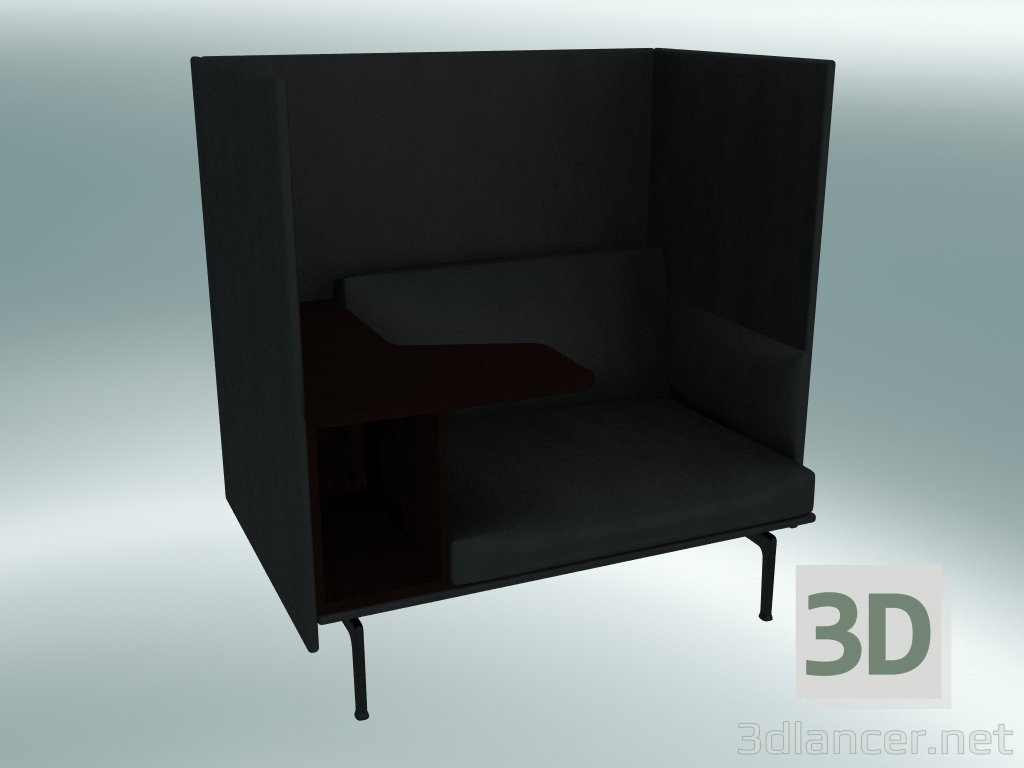 modèle 3D Fauteuil avec dossier haut et table Outline, gauche (cuir noir raffiné, noir) - preview