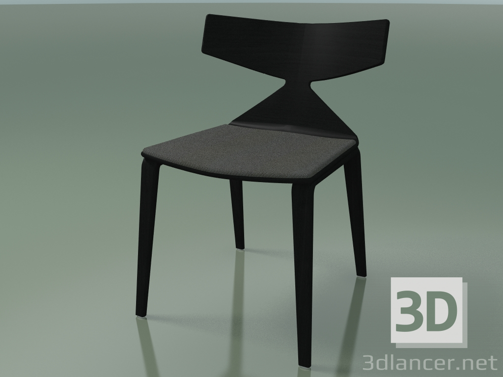 3d model Silla 3714 (4 patas de madera, con una almohada en el asiento, negra) - vista previa