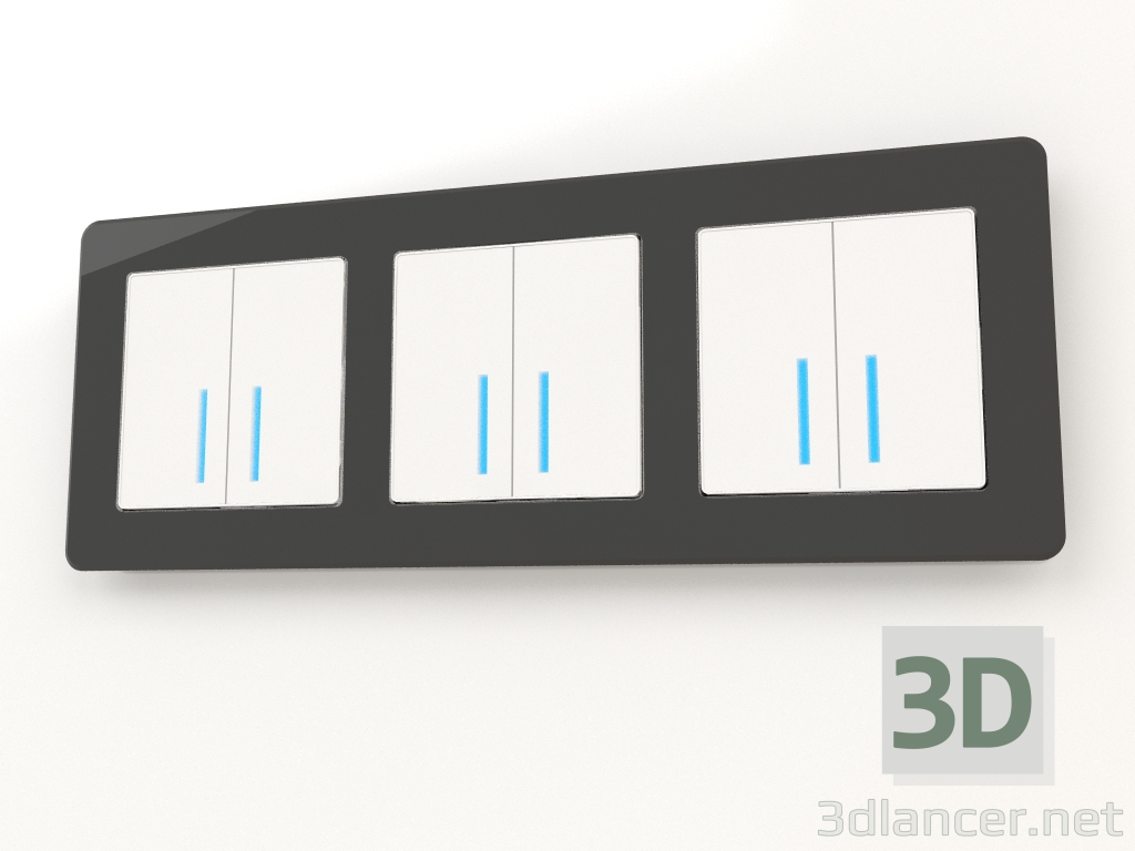 modello 3D Cornice per 3 montanti Acrilico (nero) - anteprima