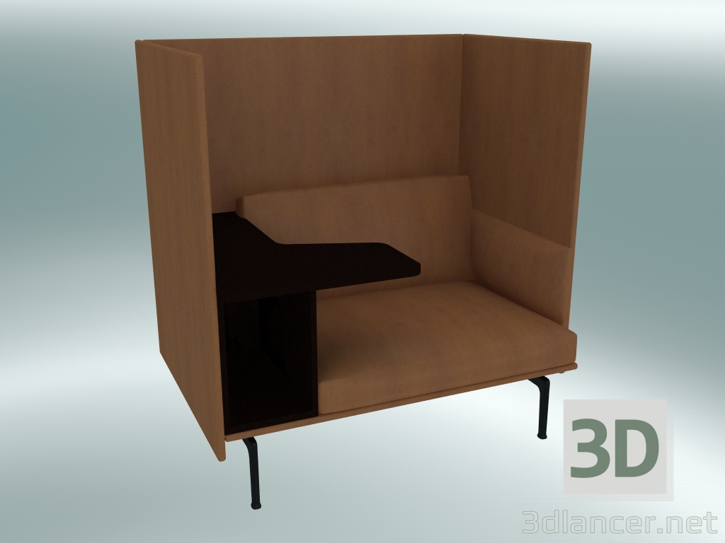 3d model Armchair with high back and table Outline, left (Refine Cognac Leather, Black) - preview