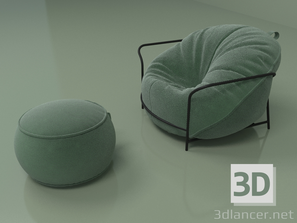 3d model Sillón Uni con taburete acolchado (hierba) - vista previa