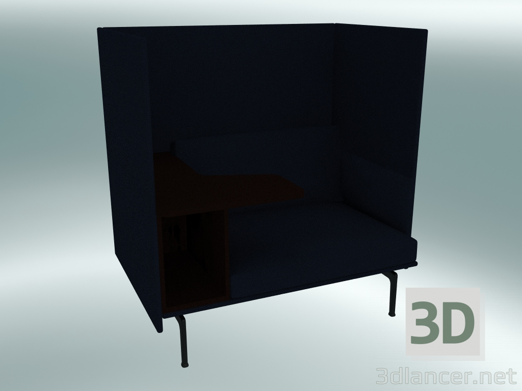 3d model Silla con respaldo alto y mesa de esquema, izquierda (Vidar 554, negro) - vista previa