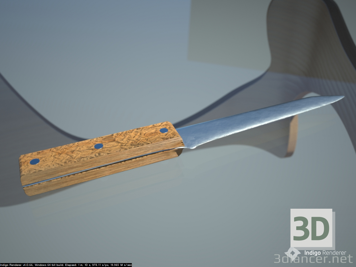 3d model Cuchillo de cocina, mango de madera (remachado) - vista previa