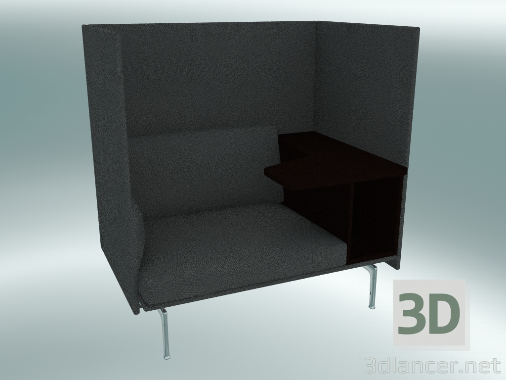 3d model Silla con respaldo alto y mesa con contorno, derecha (Hallingdal 166, aluminio pulido) - vista previa