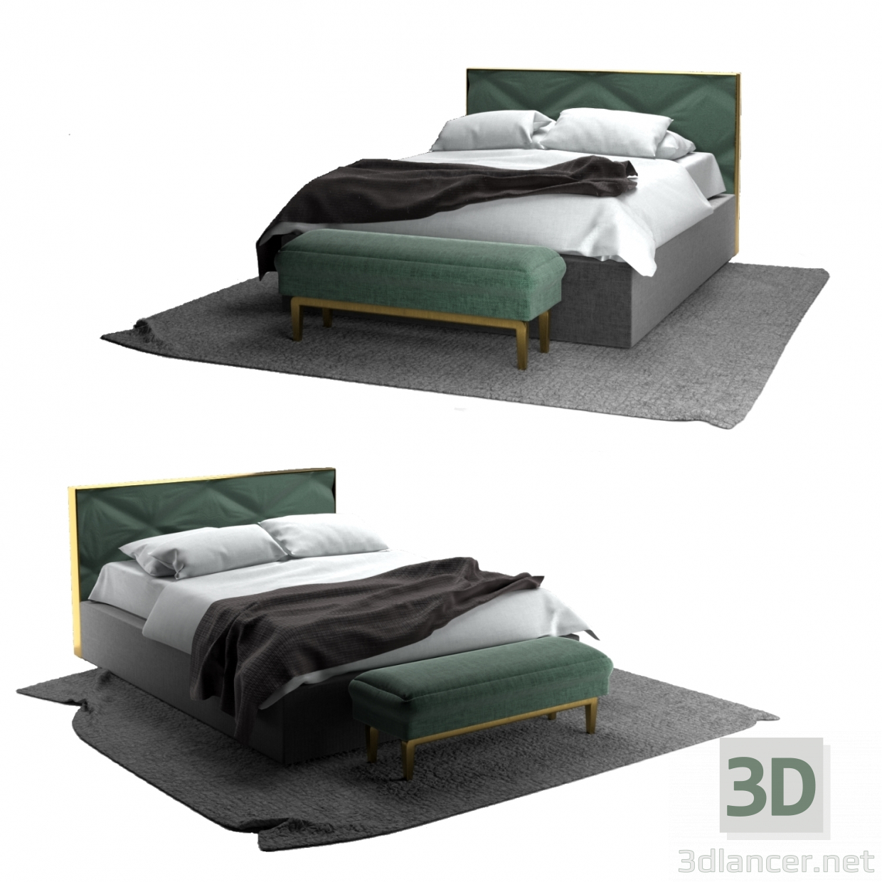 Cama y otomana 3D modelo Compro - render