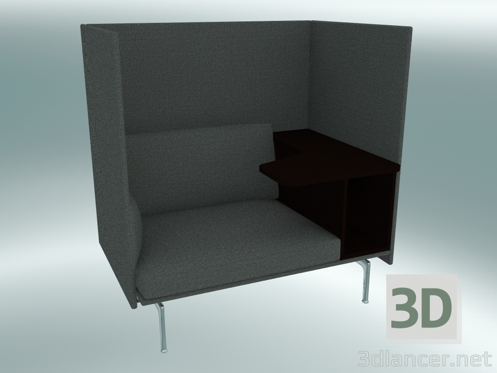 3d model Chair with high back and table Outline, right (Remix 163, Polished Aluminum) - preview