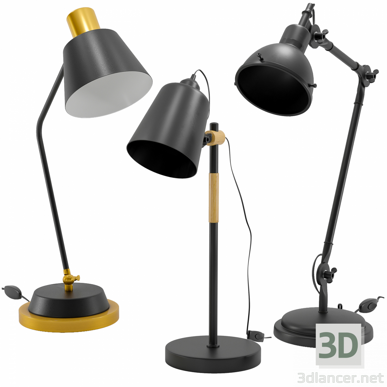 3d 4-Study-Table-Lamp-Set-Rigged model buy - render