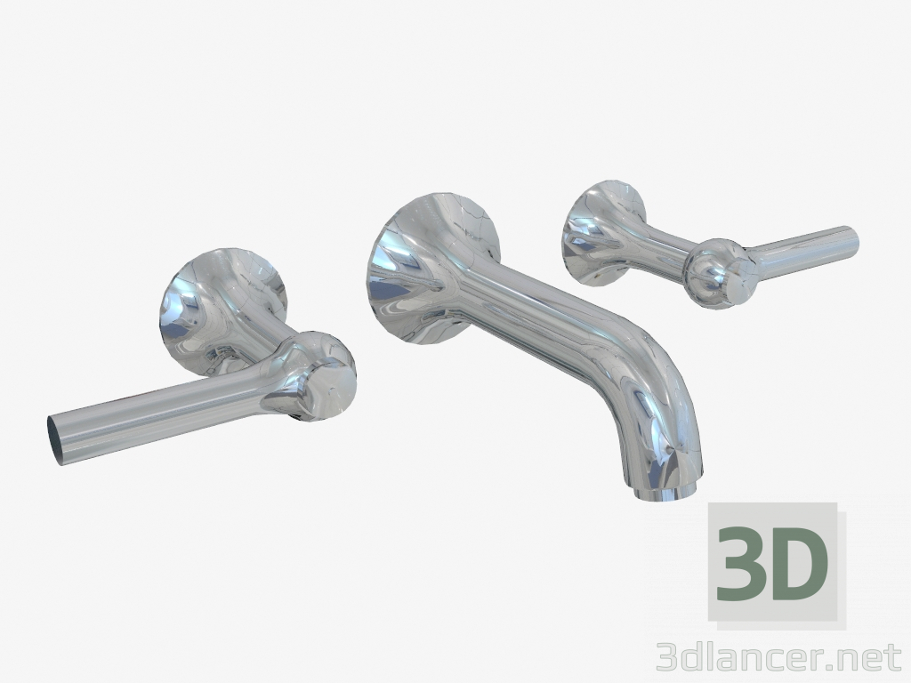 3d model Wall-mounted mixer with two handles - preview