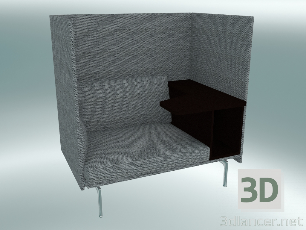 3d model Silla con respaldo alto y mesa Esquema, derecha (Vancouver 14, aluminio pulido) - vista previa