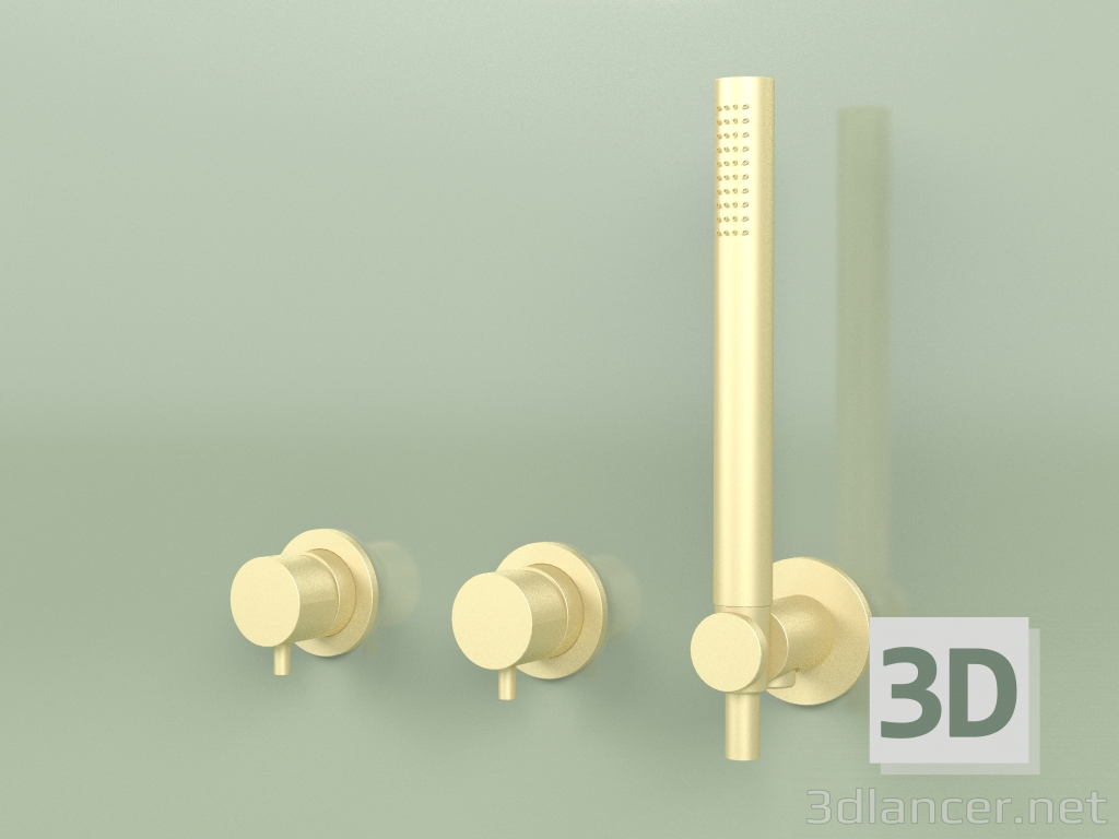 3d model Grifos de pared con ducha de mano de acero inoxidable (13 68, OC) - vista previa