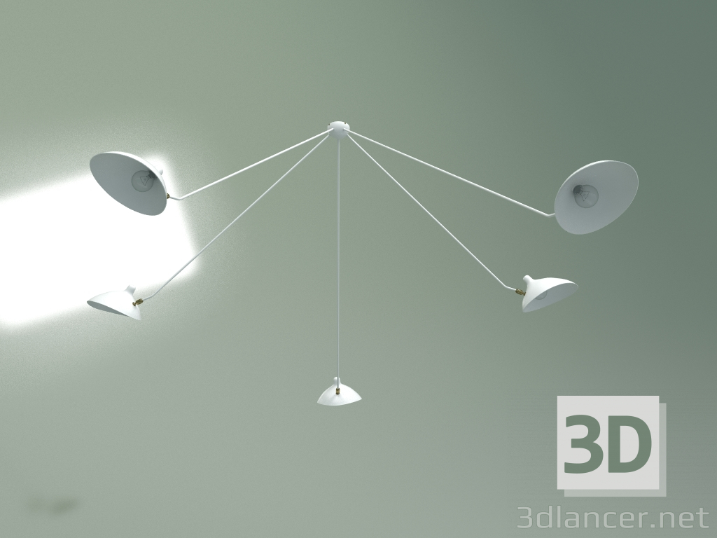 3d model Plafón Spider 5 luces (blanco) - vista previa