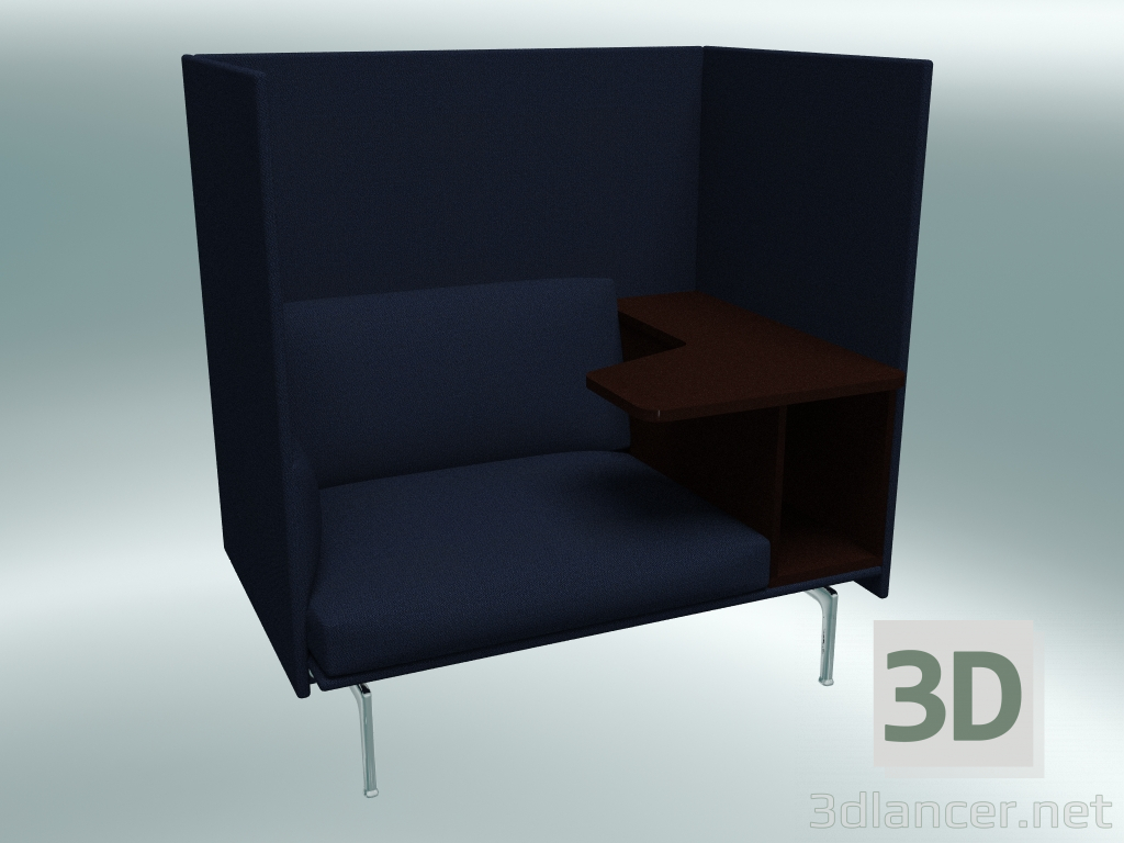 3d model Silla con respaldo alto y contorno de mesa, derecha (Vidar 554, aluminio pulido) - vista previa