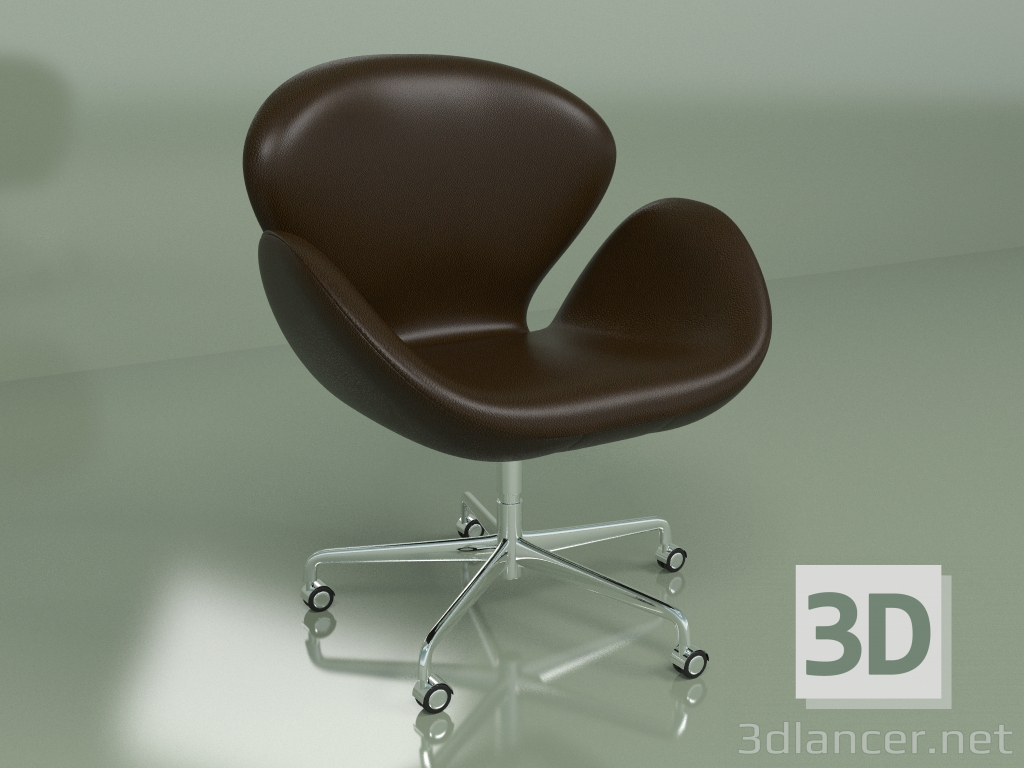 modello 3D Sedia Swan su ruote (marrone cioccolato) - anteprima