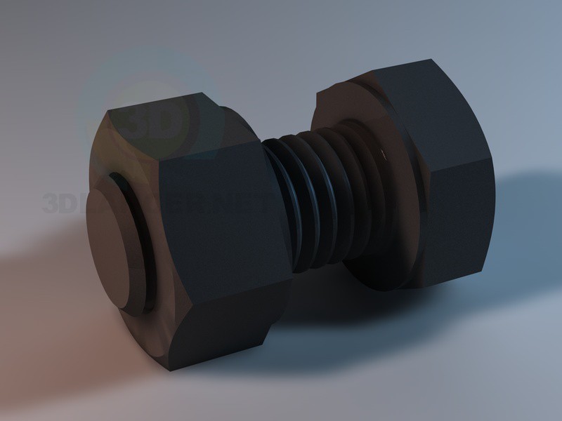 3d model tornillo con tuerca de M10 - vista previa