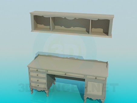 3d model Escritorio y estantería en el conjunto de - vista previa