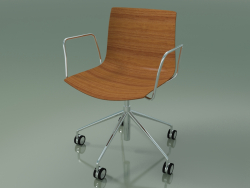 Silla 0291 (5 ruedas, con reposabrazos, sin tapizado, efecto teca)