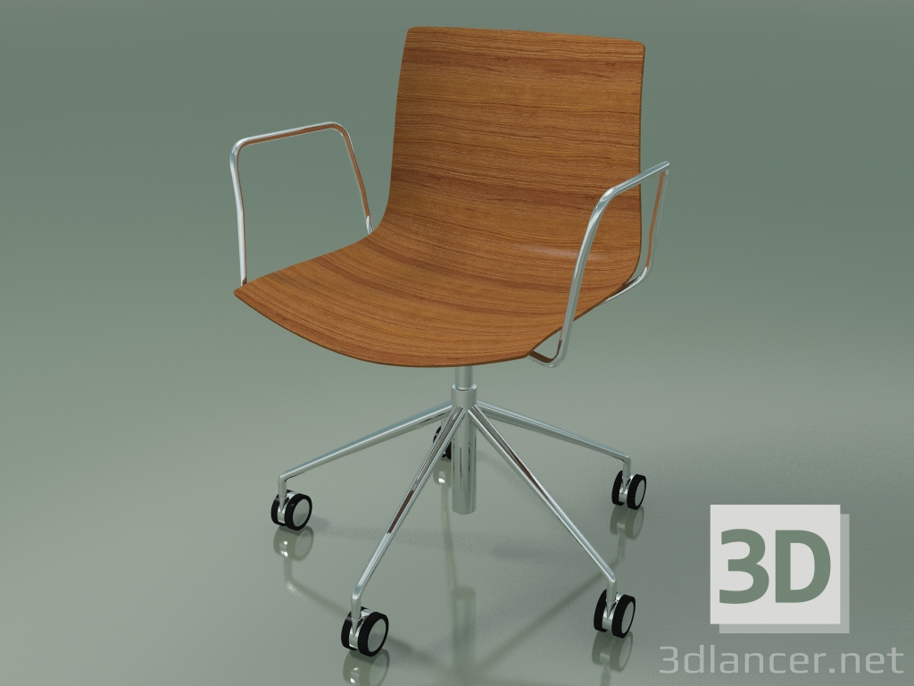 3d model Silla 0291 (5 ruedas, con reposabrazos, sin tapizado, efecto teca) - vista previa