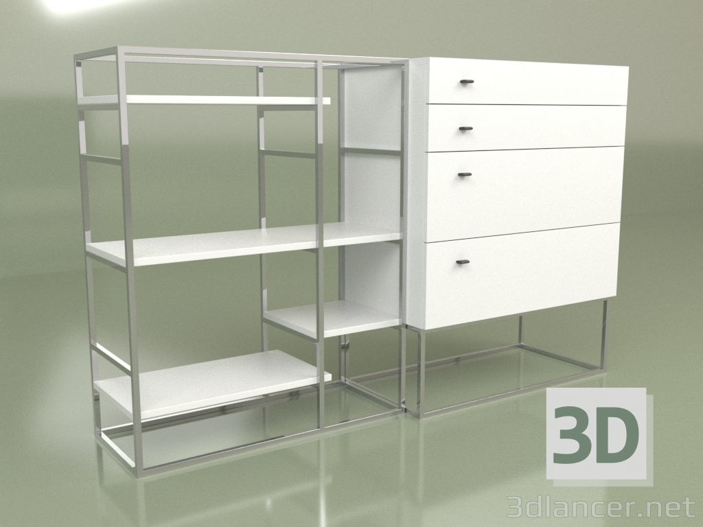 Modelo 3d Rack com gavetas Lf 350 (Branco) - preview