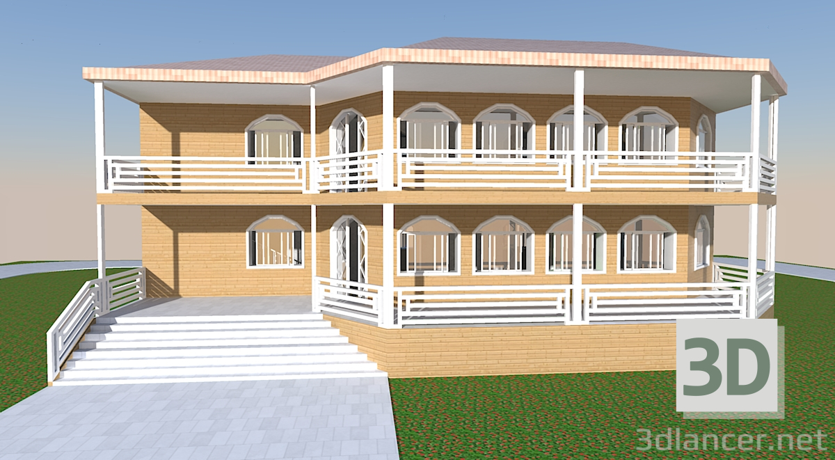 modèle 3D maison à deux étages - preview