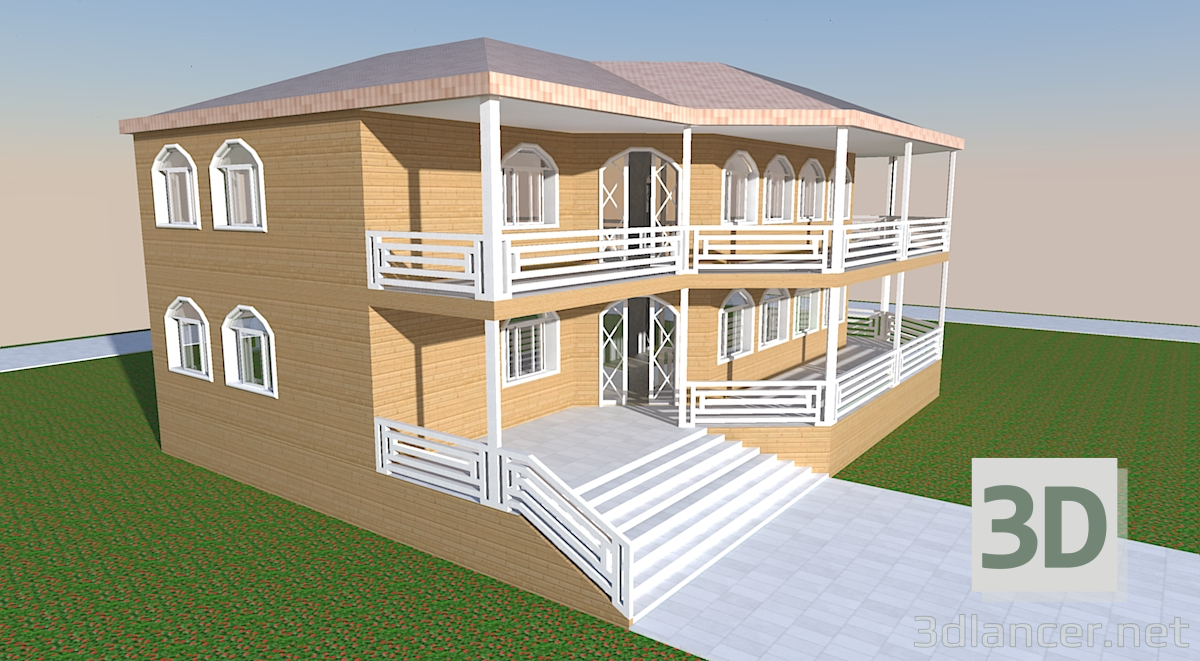 modèle 3D maison à deux étages - preview