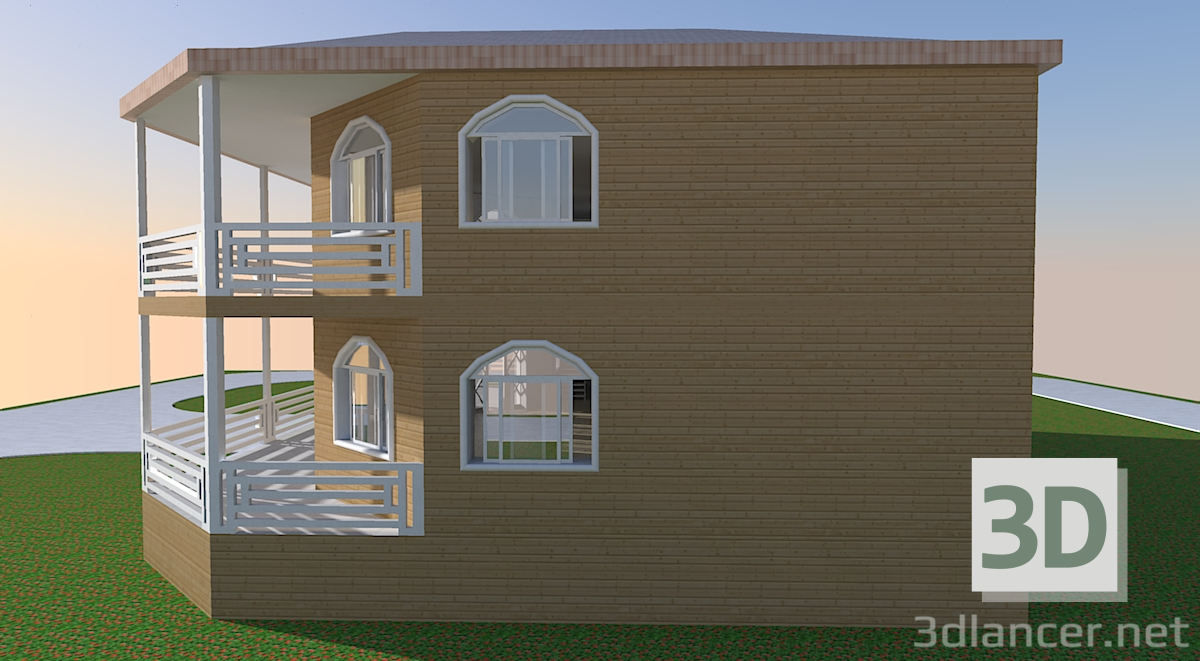 modèle 3D maison à deux étages - preview