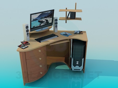 3d model Desk with computer hardware - preview