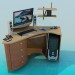 3d model Desk with computer hardware - preview