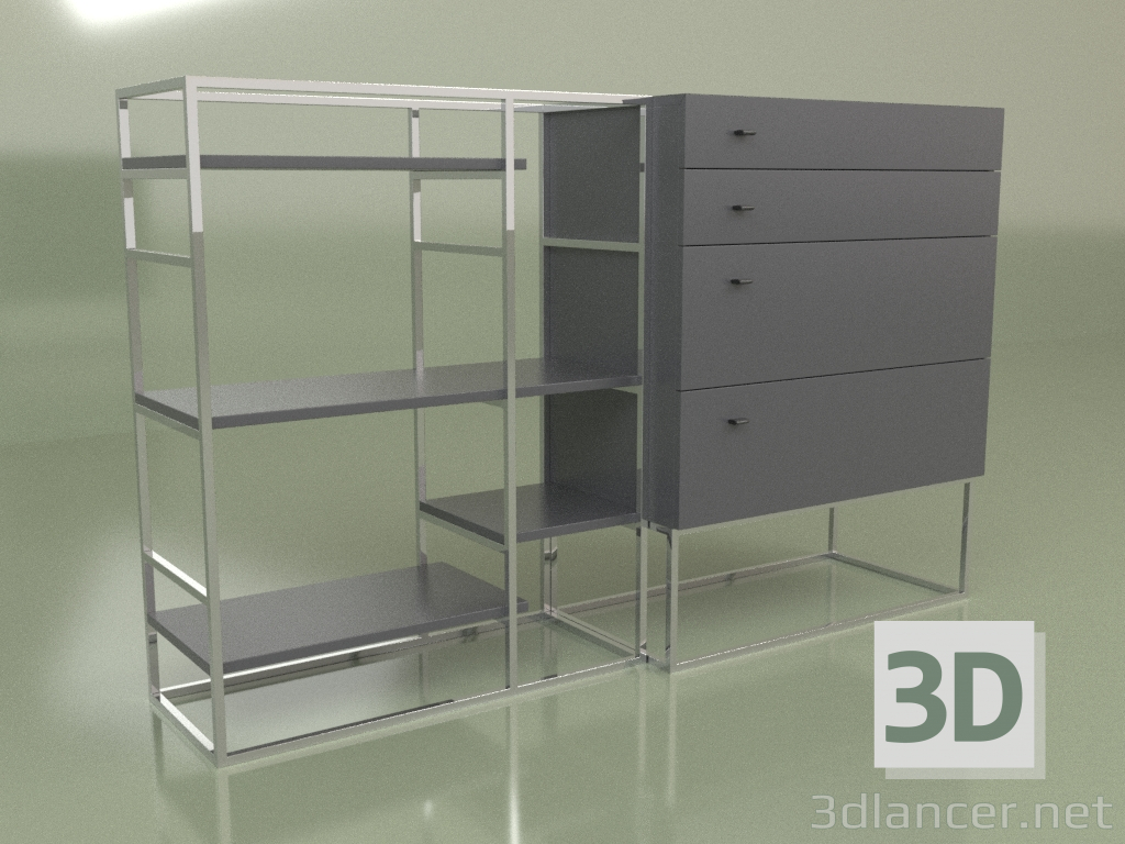 3D Modell Regal mit Schubladen Lf 350 (Anthrazit) - Vorschau