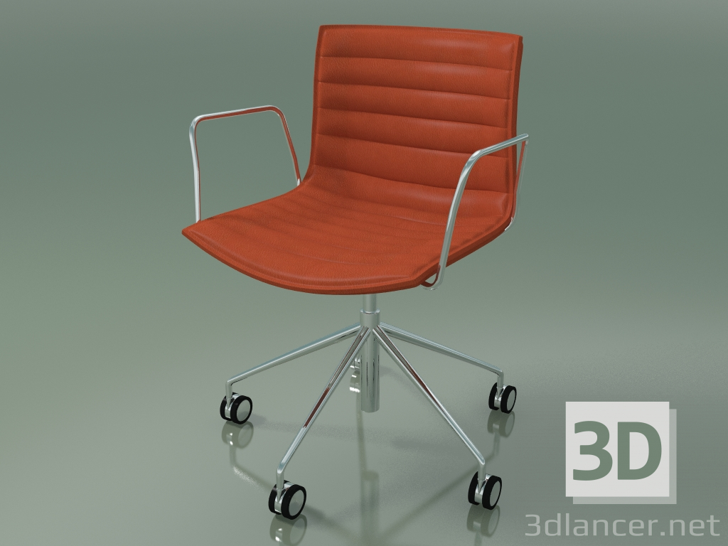 modèle 3D Chaise 0296 (5 roues, avec accoudoirs, avec revêtement en cuir) - preview