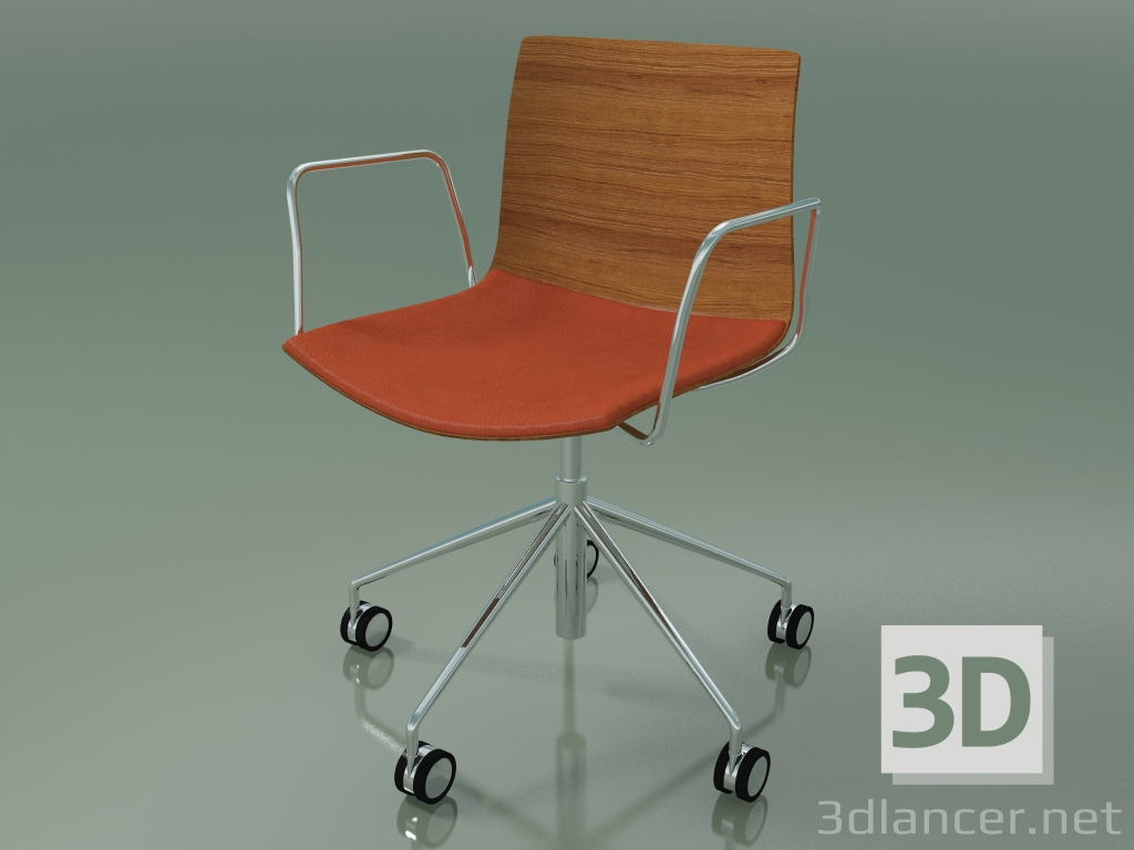 3d model Chair 0300 (5 wheels, with armrests, with a pillow on the seat, teak effect) - preview