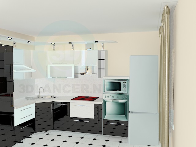 3d model Cocina blanco y negro - vista previa